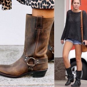 Frye harness motorcycle boots smoke women’s 8.5 M leather brown